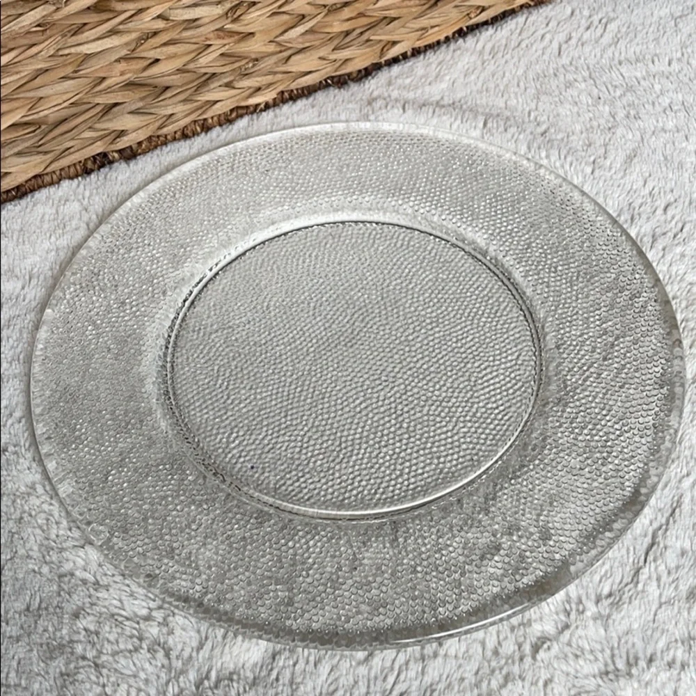 Pier 1 Imports Serving Platter Plate Pebbled Textured 12 1/2” Clear Glass